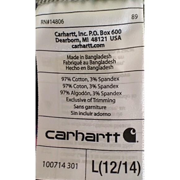 Carhartt Girls Green, Pink and Black‎ Flannel Plaid Shirt, Size L 12/14 - Picture 6 of 8